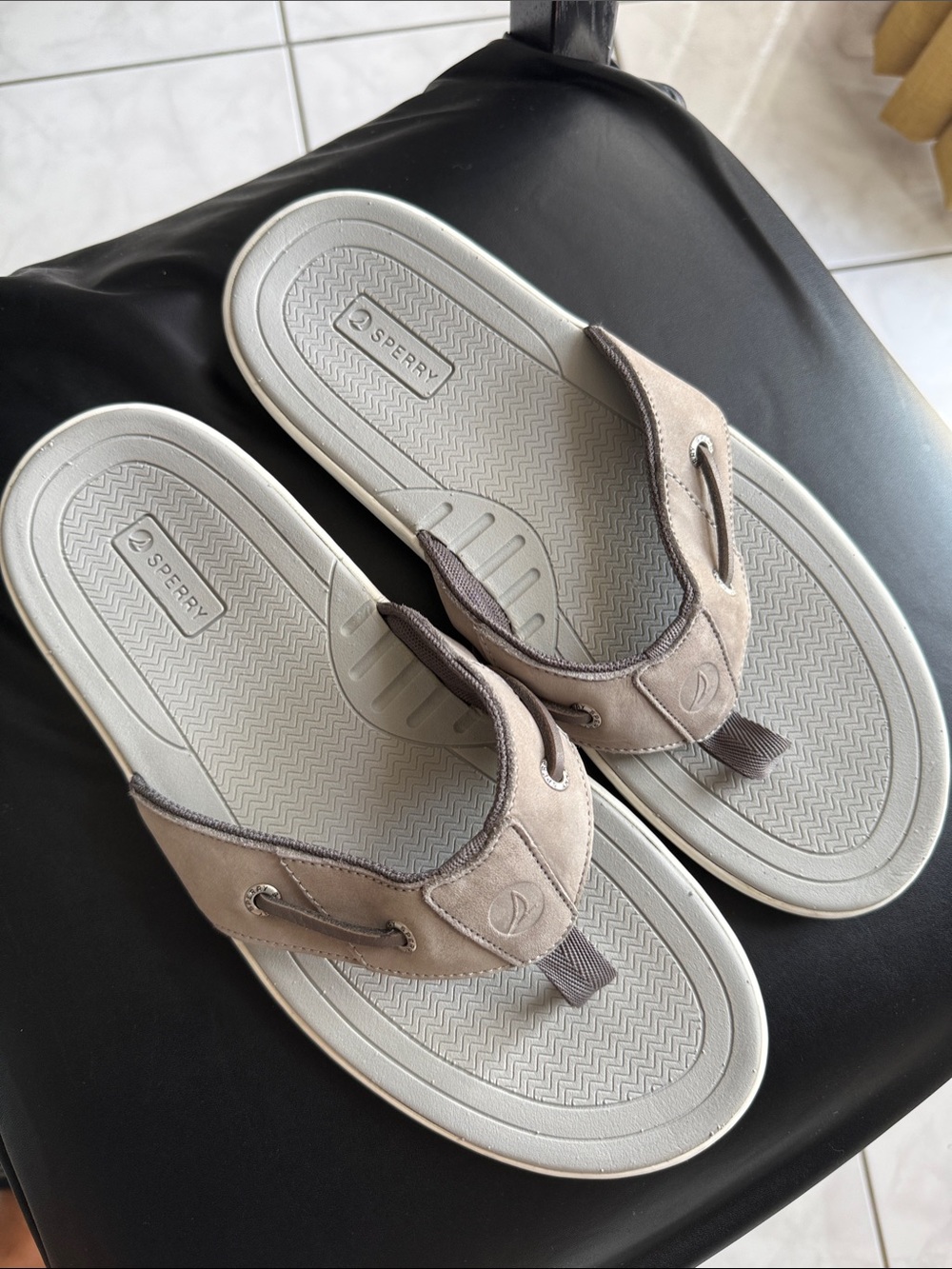 Sperry Taupe Suede Flip Flop Sandals